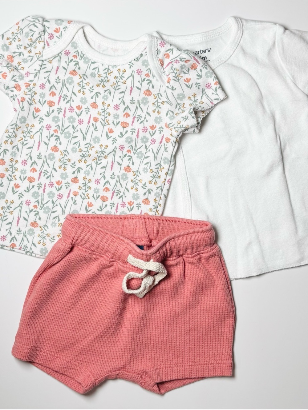 Carter's Old Navy Terracotta Waffle Shorts & Wildflower Bodysuit Bundle 3pc 0-6M
